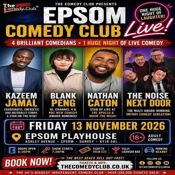 Epsom Comedy Club Live - Kazeem Jamal, Blank Peng, Nathan Caton and The Noise Next Door