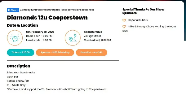 Diamonds 12u Cooperstown - comedy show