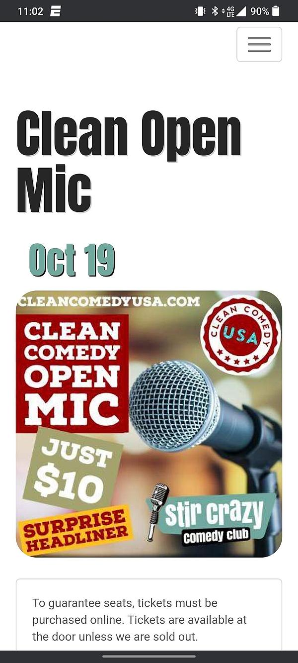 Thursday Nights Clean Open Mic - comedy show