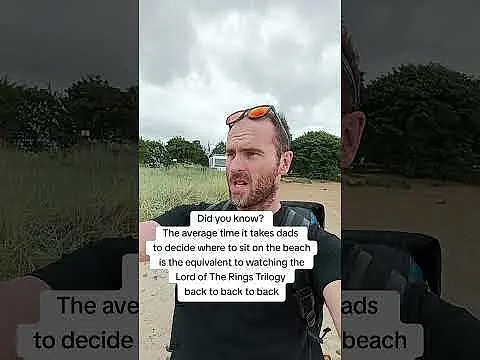 Dad's deciding where to sit on the beach ⛱️😩🤭